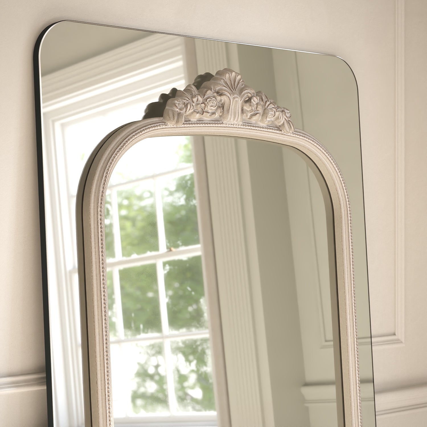 Chateau Frame Within Rounded Rectangle Full-Length Leaner Mirror