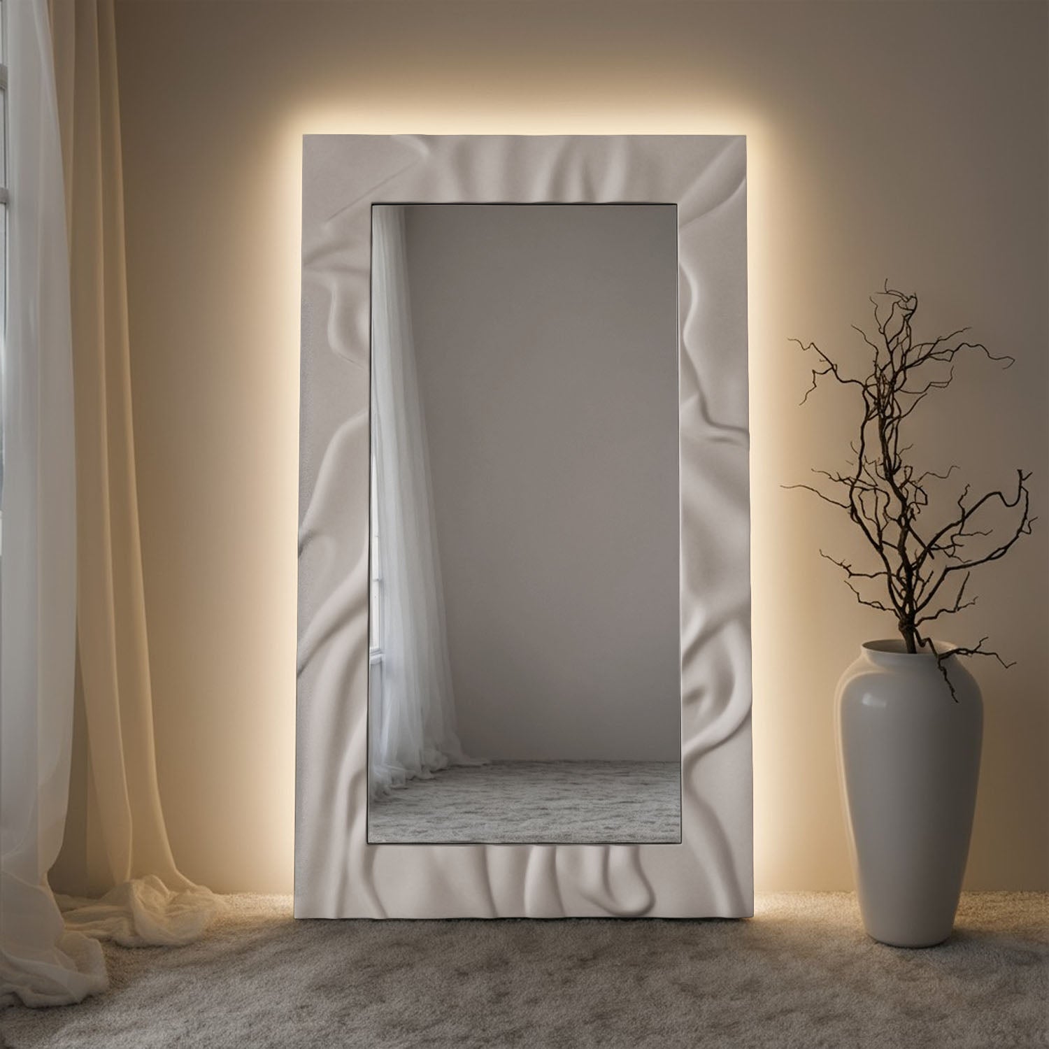 Cloud Framed Rectangular Full-Length Leaner Mirror