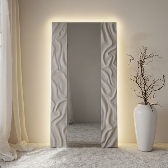 Cloud Partial Frame Rectangular Full-Length Leaner Mirror - with LED