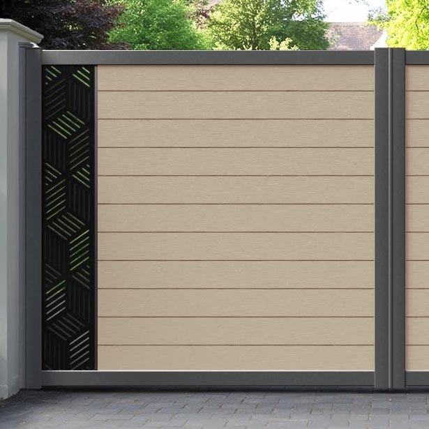 Fusion Cubed Straight Top Driveway Gate - Light Oak - End Screen