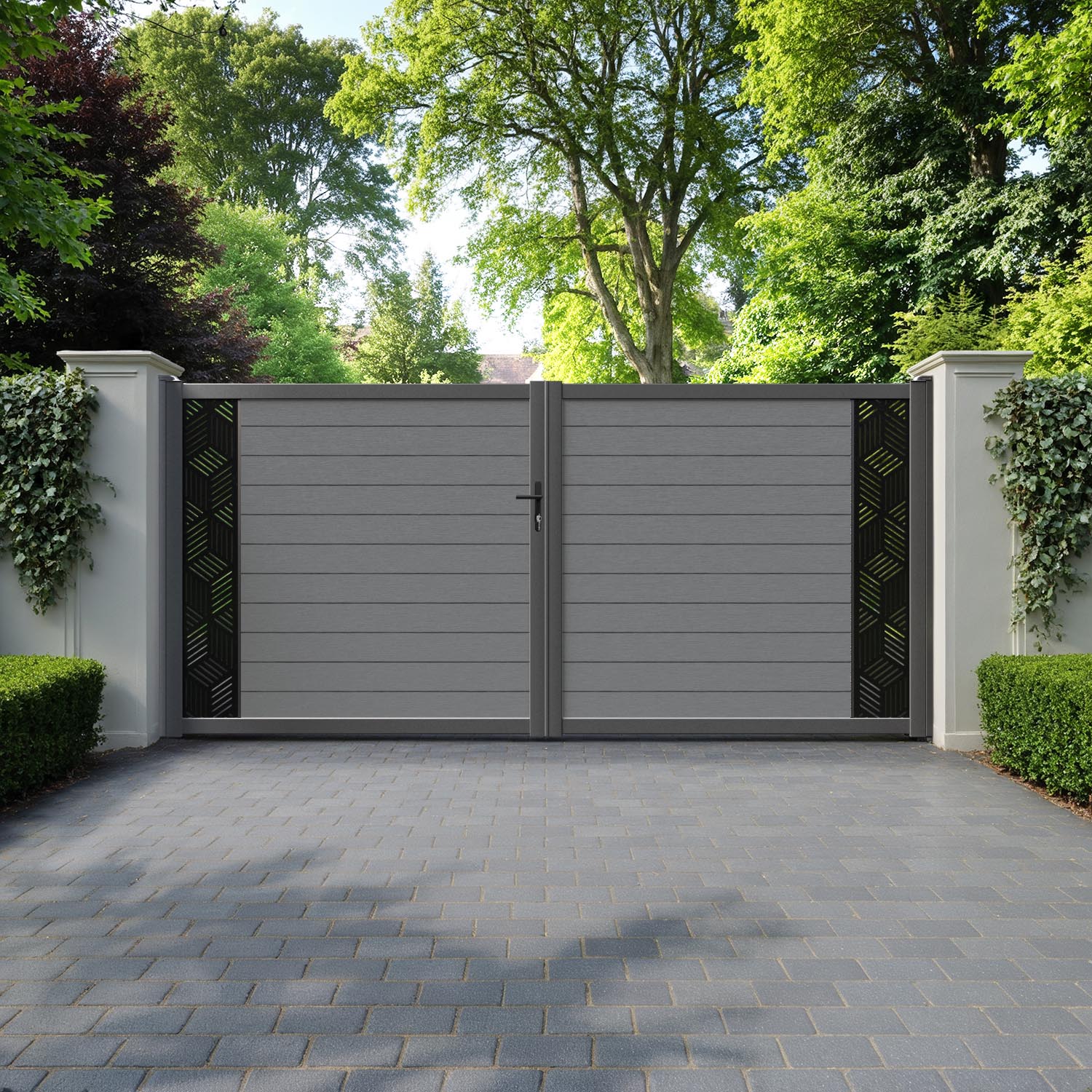 Fusion Cubed Straight Top Driveway Gate - Mid Grey - End Screen