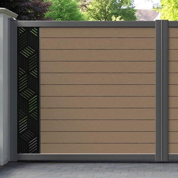 Fusion Cubed Straight Top Driveway Gate - Teak - End Screen