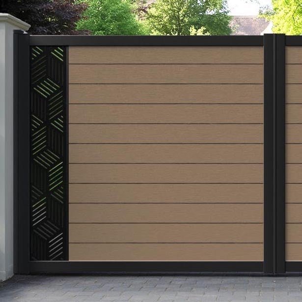Fusion Cubed Straight Top Driveway Gate - Teak - End Screen