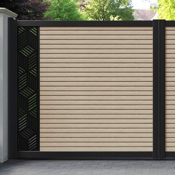 Hudson Cubed Straight Top Driveway Gate - Light Oak- End Screen