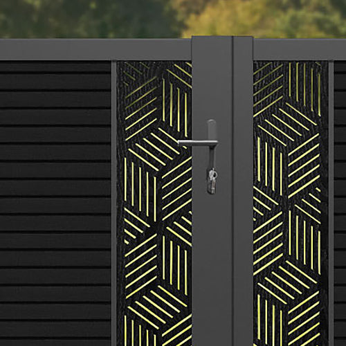 Hudson Cubed Straight Top Driveway Gate - Black - Middle & End Screen