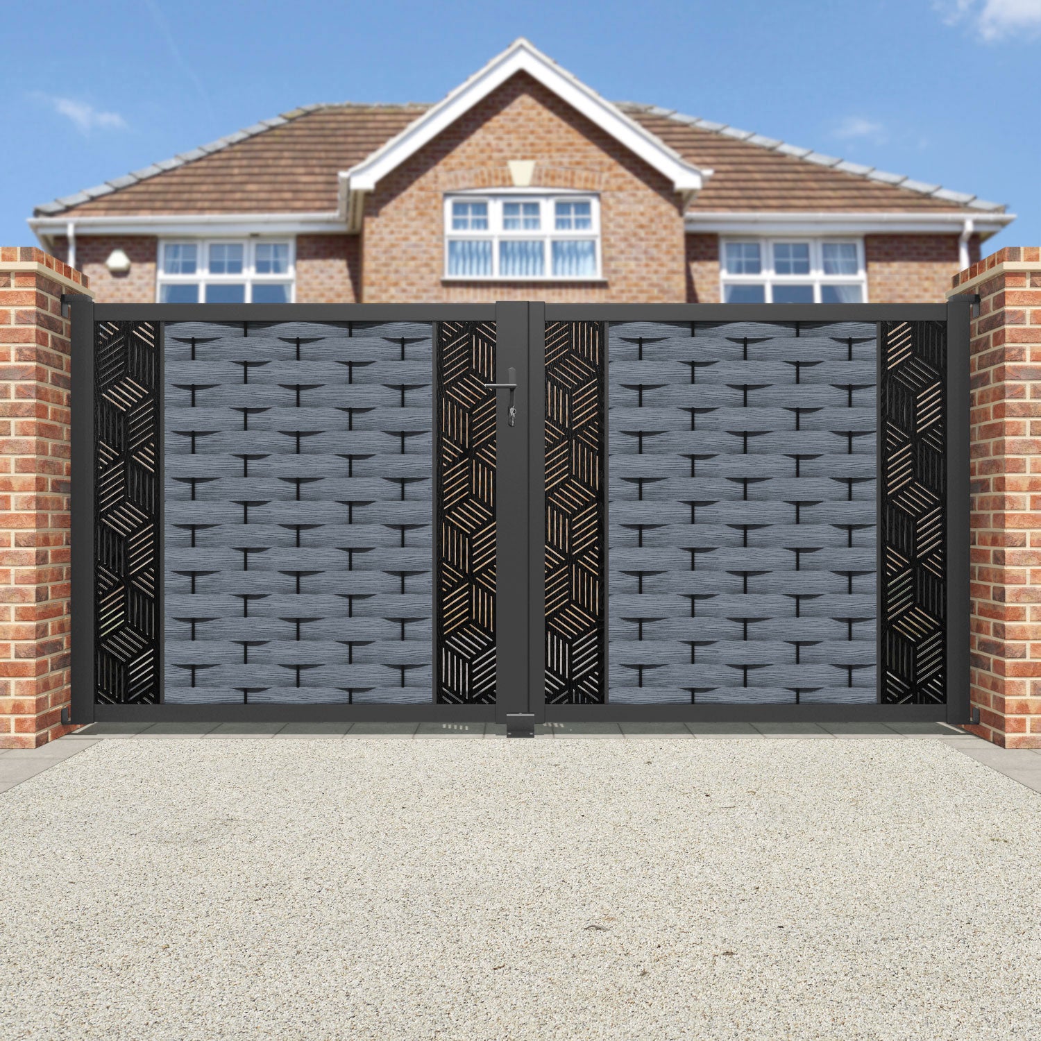 Ripple Cubed Straight Top Driveway Gate - Anthracite - Middle & End Screen