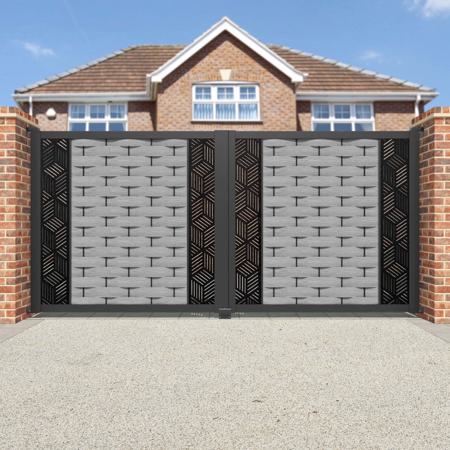 Ripple Cubed Straight Top Driveway Gate - Light Grey - Middle & End Screen