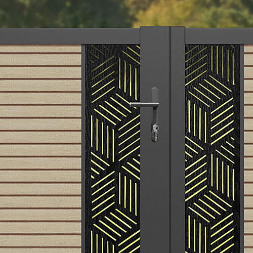 Hudson Cubed Straight Top Driveway Gate - Light Oak- Middle & End Screen