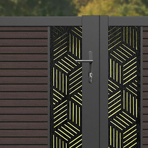 Hudson Cubed Straight Top Driveway Gate - Mid Brown - Middle & End Screen