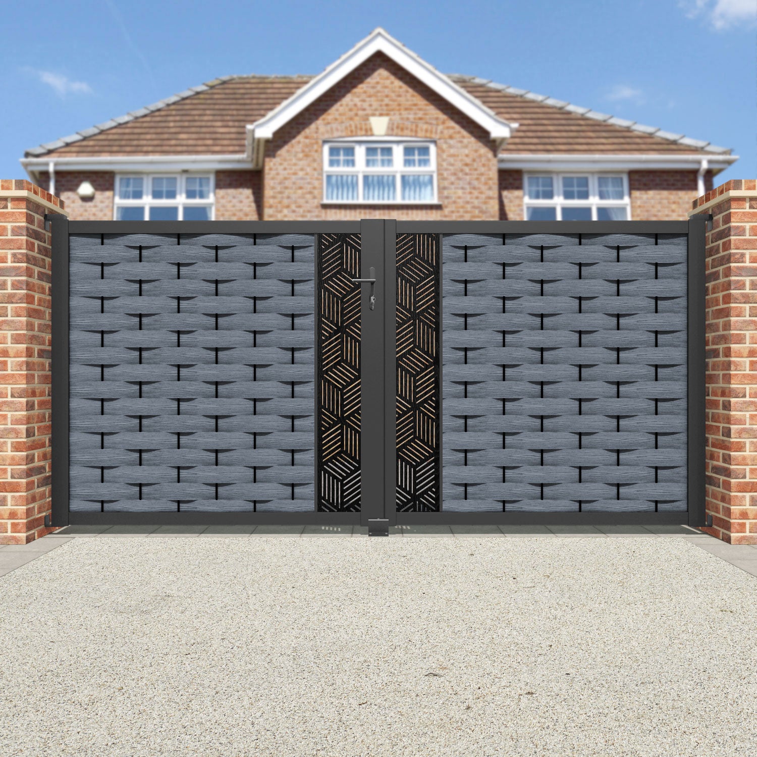 Ripple Cubed Straight Top Driveway Gate - Anthracite - Middle Screen