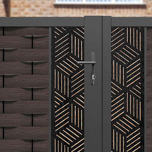 Ripple Cubed Straight Top Driveway Gate - Mid Brown - Middle & End Screen