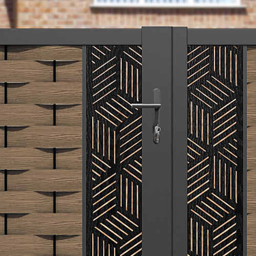 Ripple Cubed Straight Top Driveway Gate - Teak - Middle & End Screen