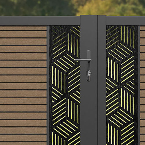 Hudson Cubed Straight Top Driveway Gate - Teak - Middle & End Screen