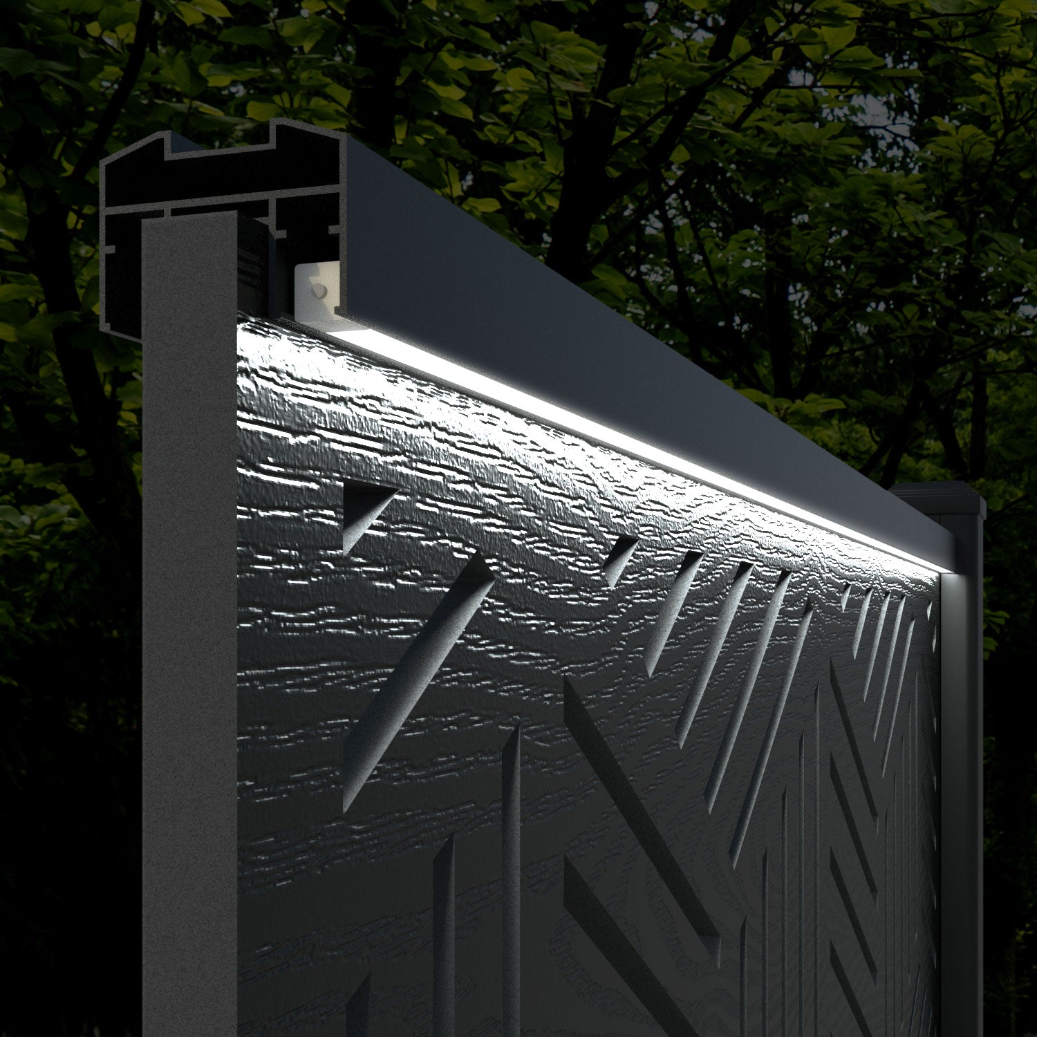 Fusion Cubed Fence Panel - Light Stone - with our aluminium posts
