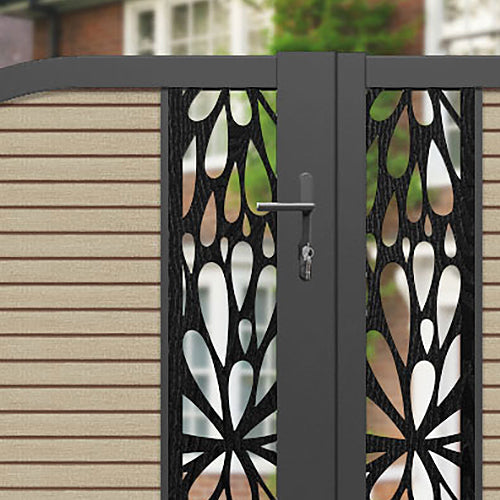 Hudson Blossom Curved Top Driveway Gate - Light Oak- Middle & End Screen