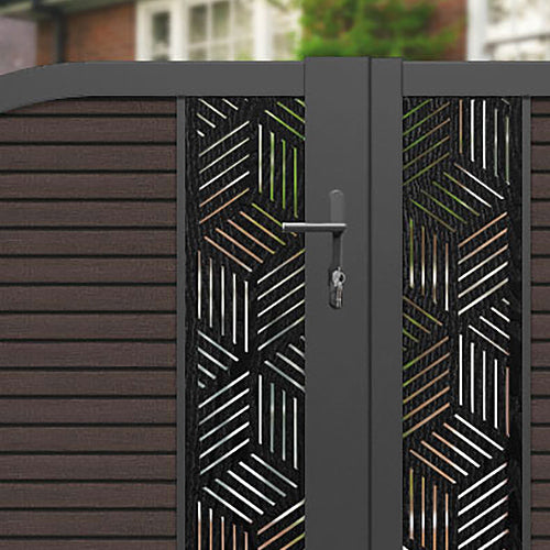 Hudson Cubed Curved Top Driveway Gate - Mid Brown - Middle & End Screen