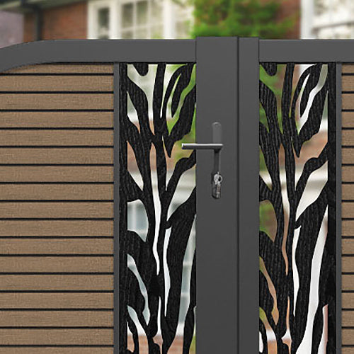 Hudson Malawi Curved Top Driveway Gate - Teak - Middle & End Screen