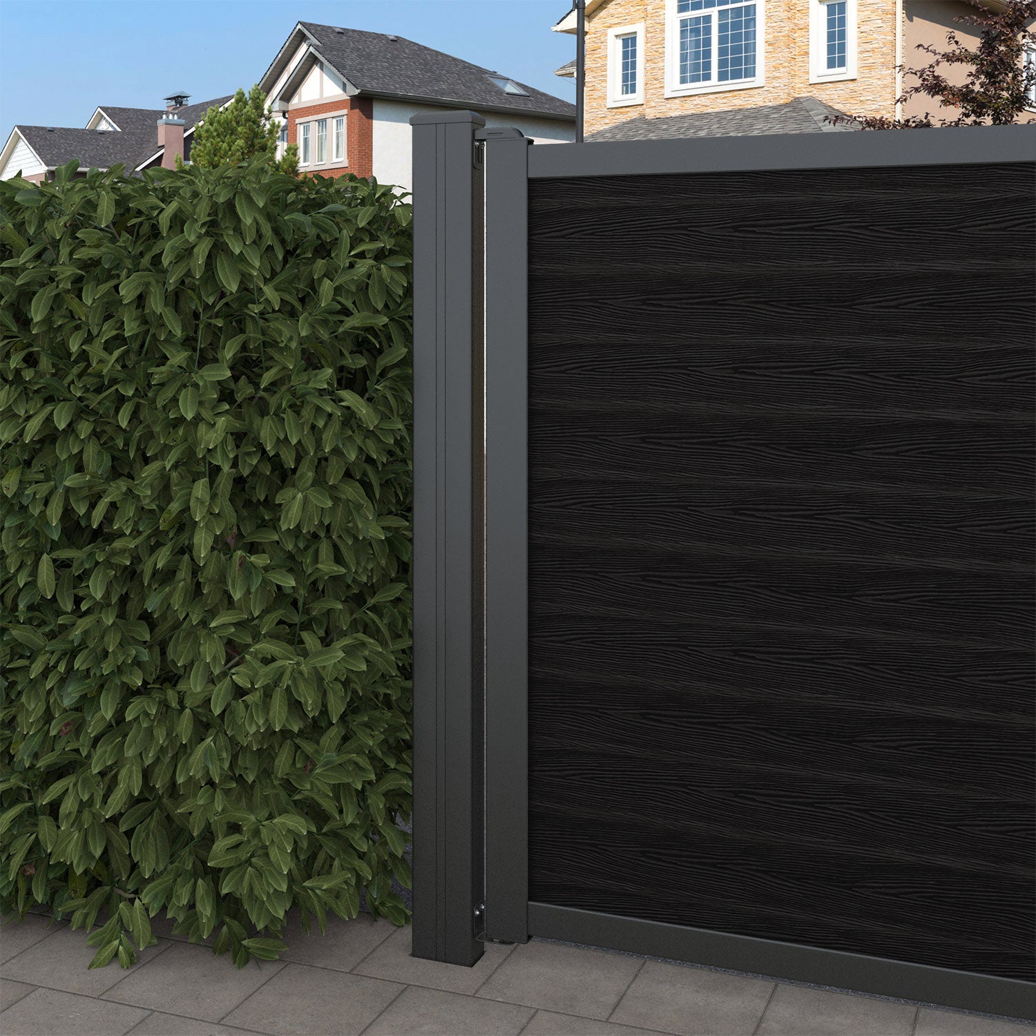 Classic Poppy Straight Top Driveway Gate - Black - Middle & End Screen
