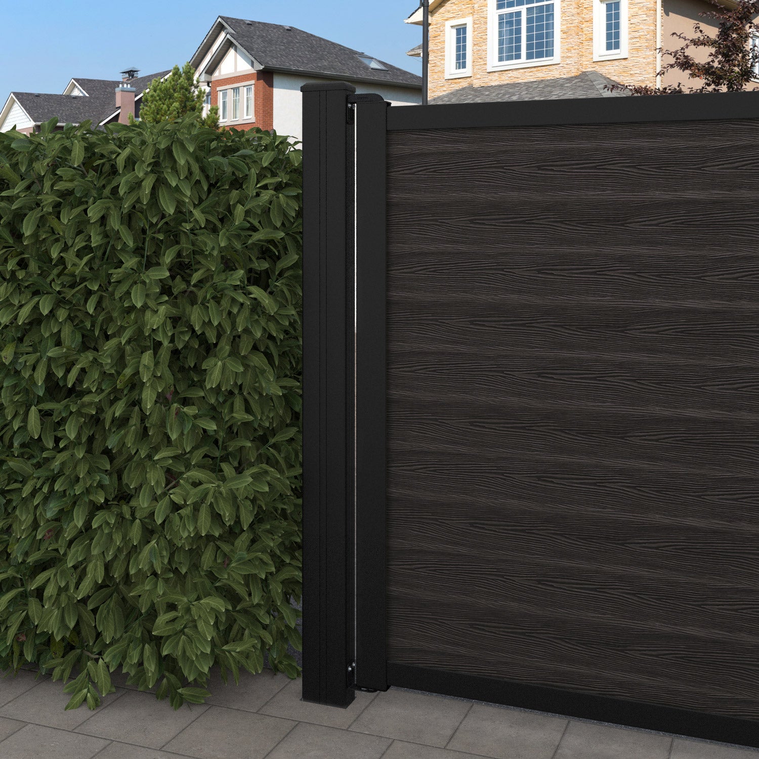 Classic Nabila Curved Top Driveway Gate - Dark Oak - Top Screen