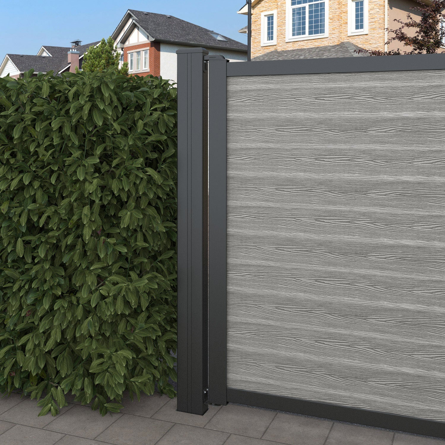 Classic Cubed Straight Top Driveway Gate - Light Grey - Middle Screen