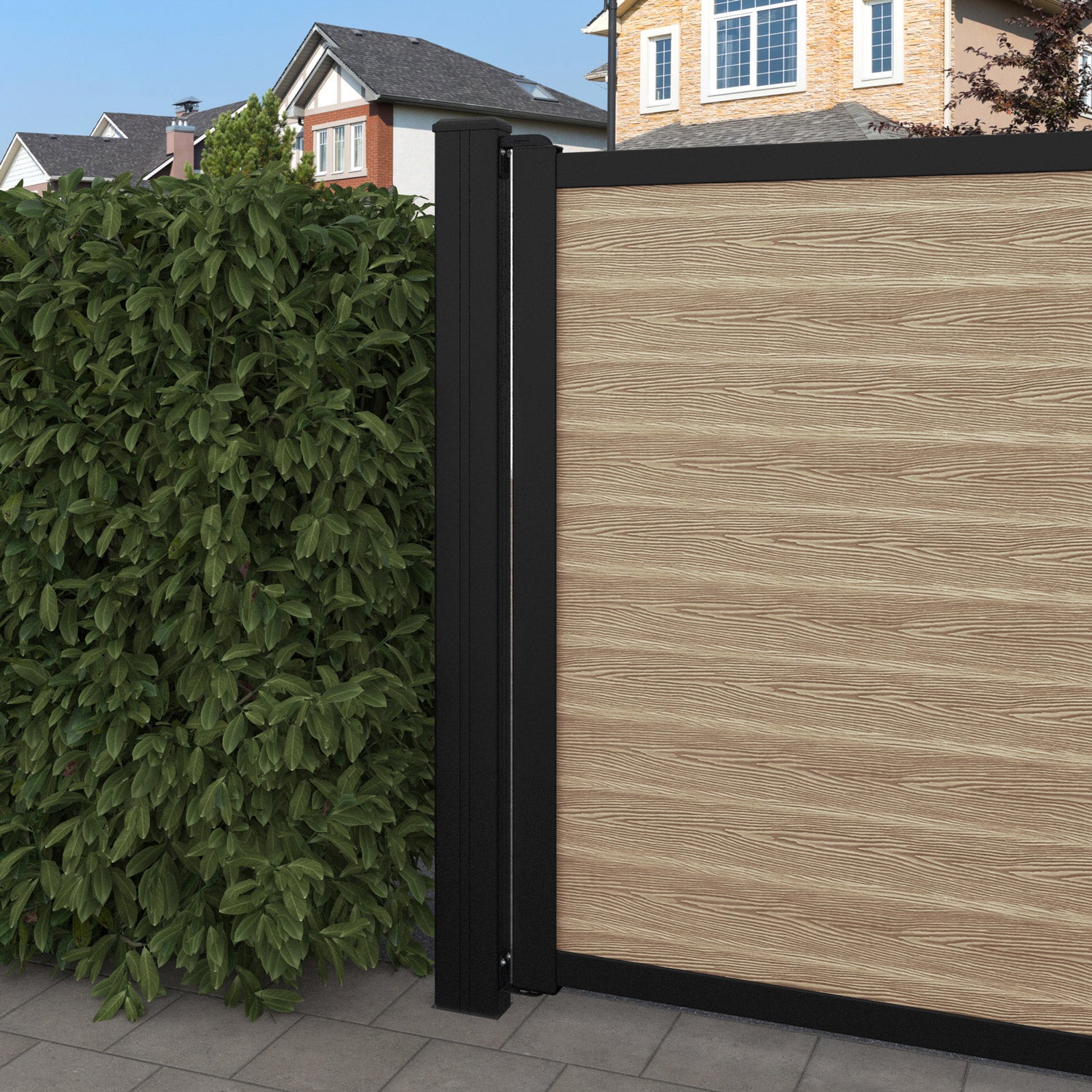 Classic Vida Straight Top Driveway Gate - Light Oak - Middle Screen
