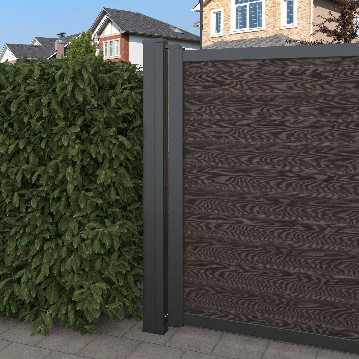 Classic Pebble Straight Top Driveway Gate - Mid Brown - Middle Screen