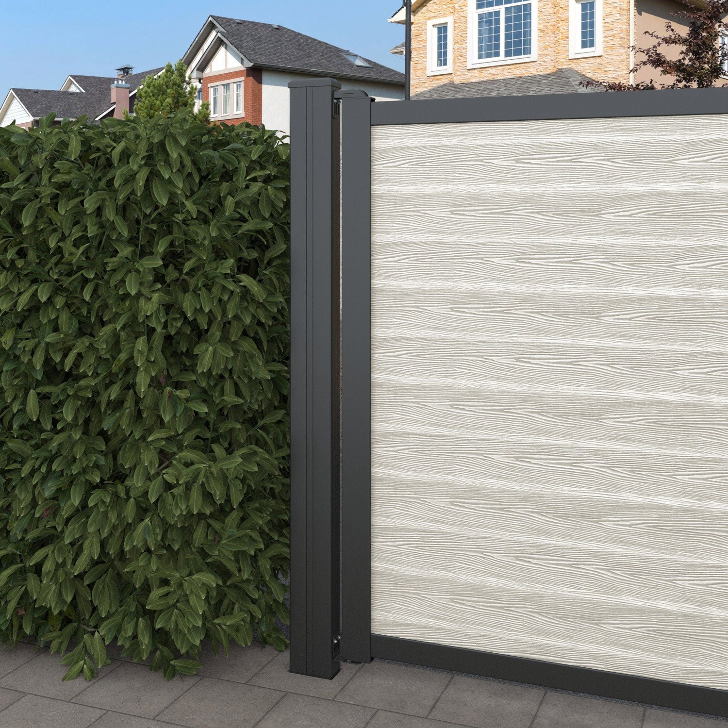 Classic Twilight Straight Top Driveway Gate - Light Stone - Middle & End Screen