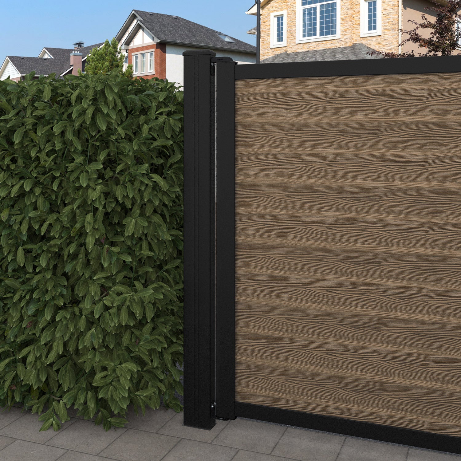 Classic Laurel Straight Top Driveway Gate - Teak - Middle Screen