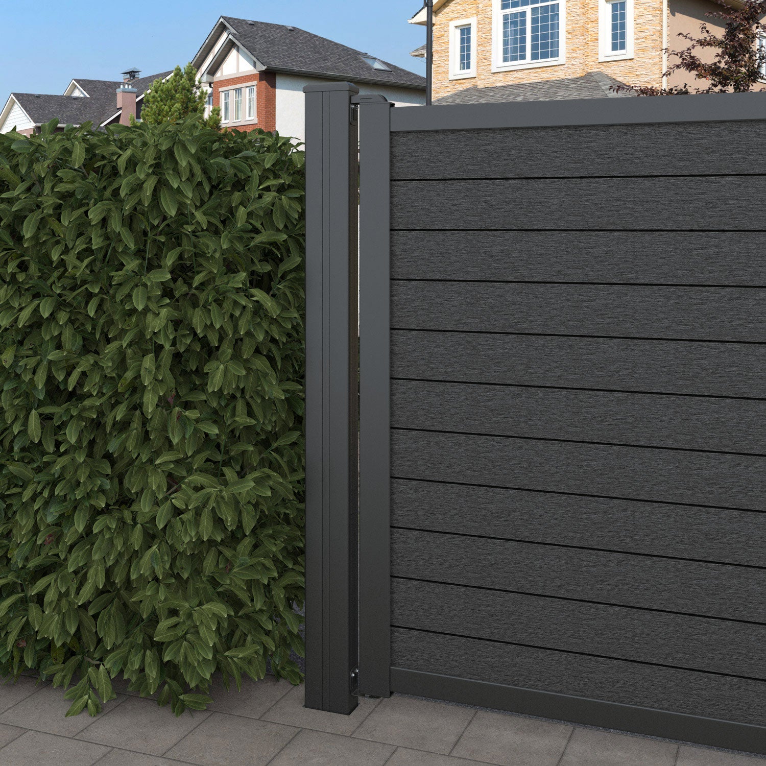 Fusion Twilight Straight Top Driveway Gate - Dark Grey - Middle & End Screen