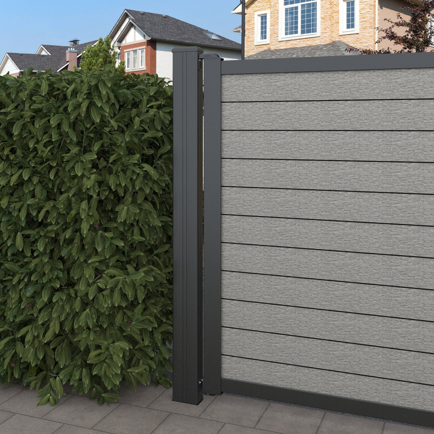 Fusion Feather Straight Top Driveway Gate - Light Grey - End Screen