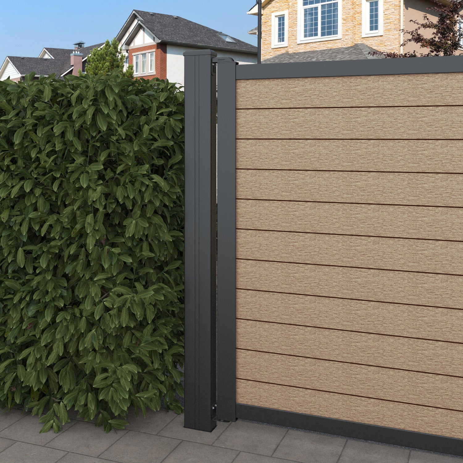 Fusion Narwa Straight Top Driveway Gate - Light Oak - End Screen