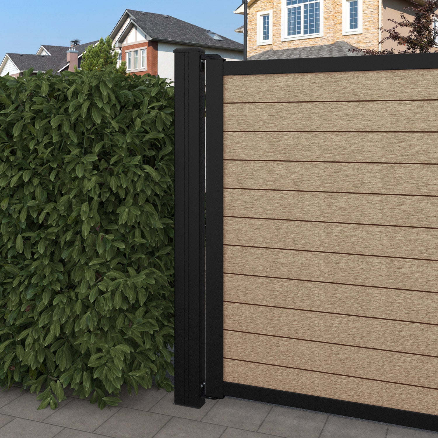 Fusion Pebble Curved Top Driveway Gate - Light Oak - Middle Screen
