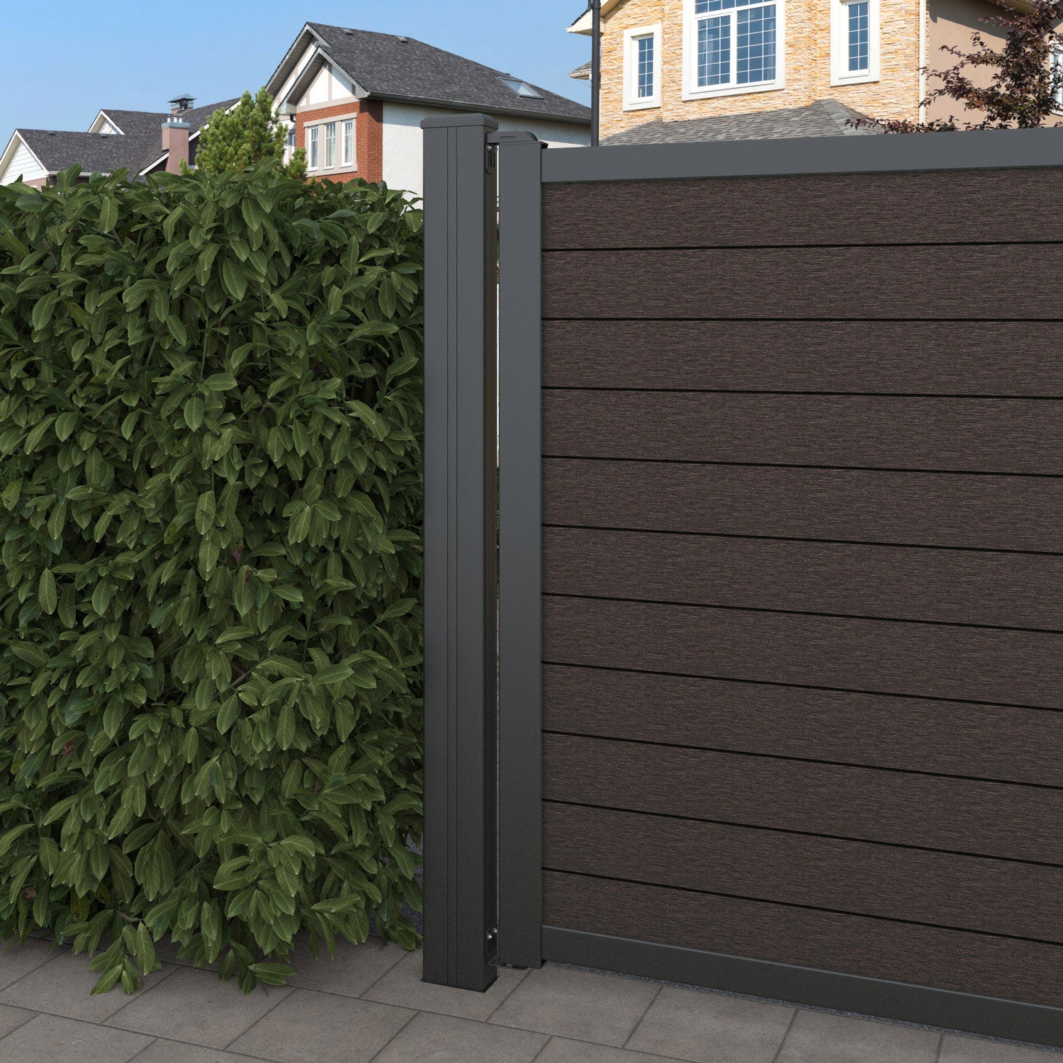 Fusion Pebble Curved Top Driveway Gate - Mid Brown - Middle & End Screen