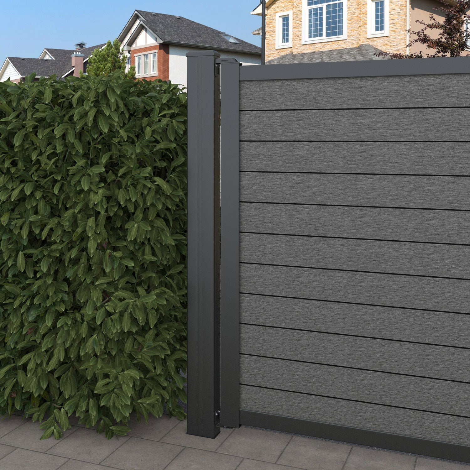Fusion Cubed Straight Top Driveway Gate - Mid Grey - Middle Screen