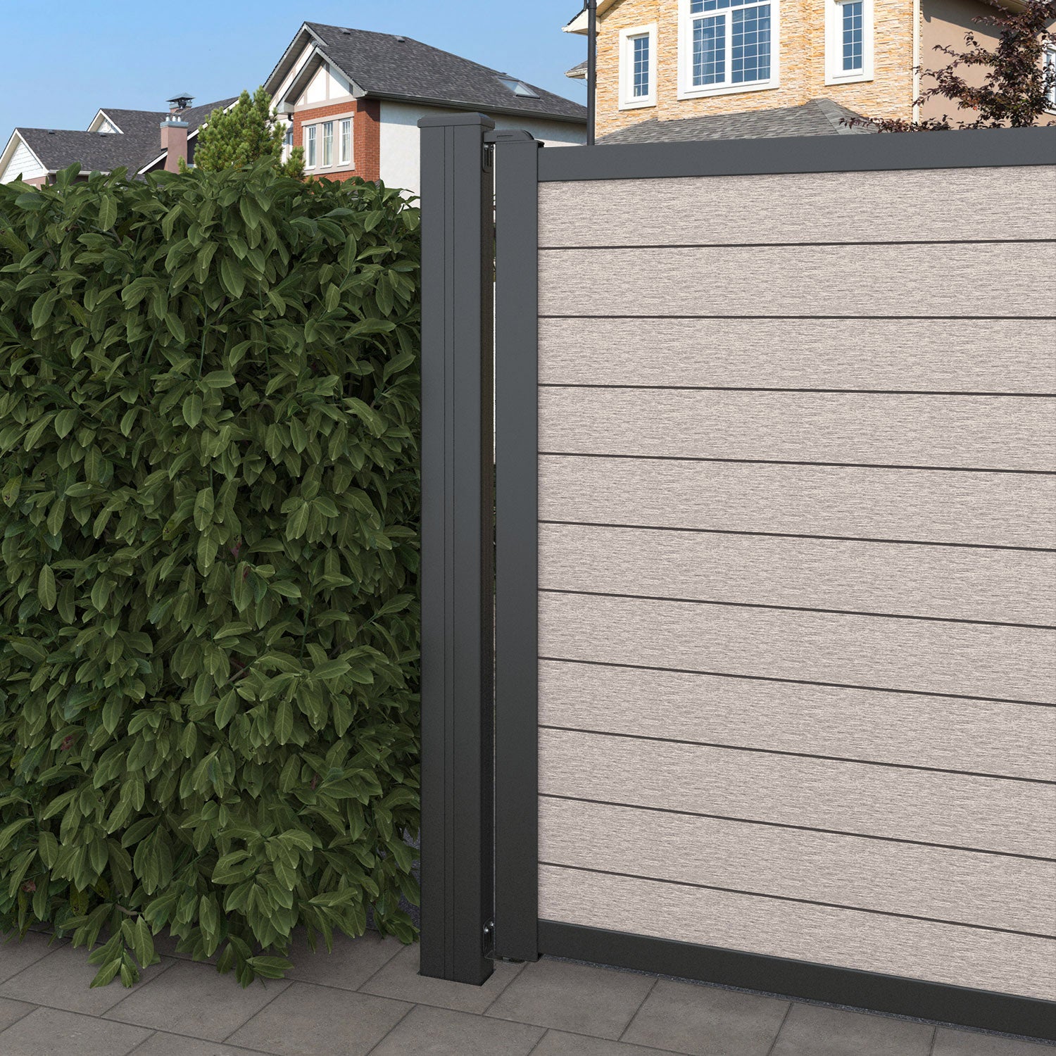 Fusion Windsor Curved Top Driveway Gate - Mid Stone - Middle & End Screen