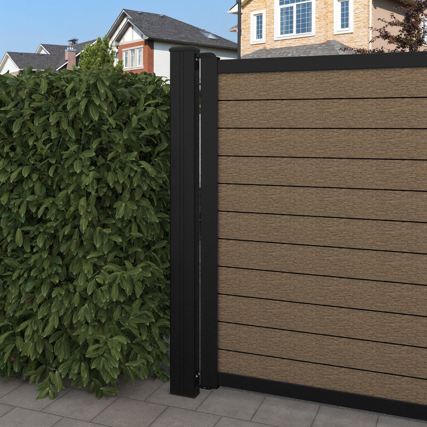 Fusion Zaria Curved Top Driveway Gate - Teak - Middle Screen