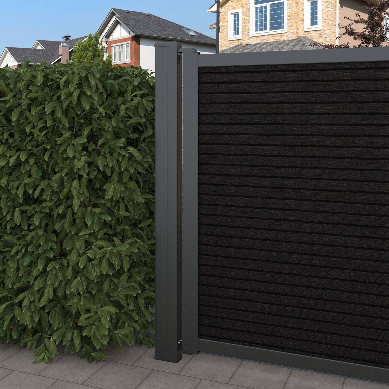 Hudson Feather Straight Top Driveway Gate - Black - Middle & End Screen