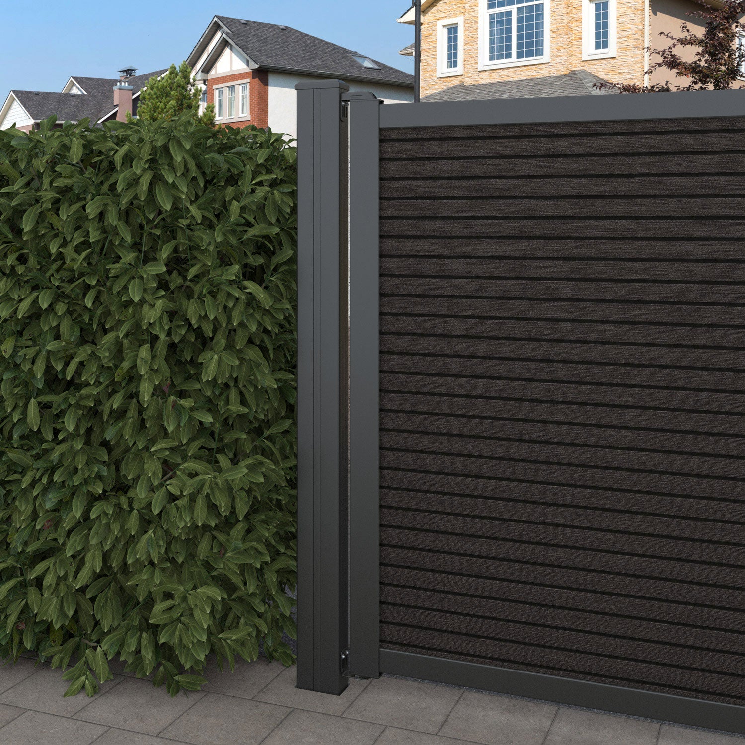 Hudson Windsor Straight Top Driveway Gate - Dark Oak - Middle Screen