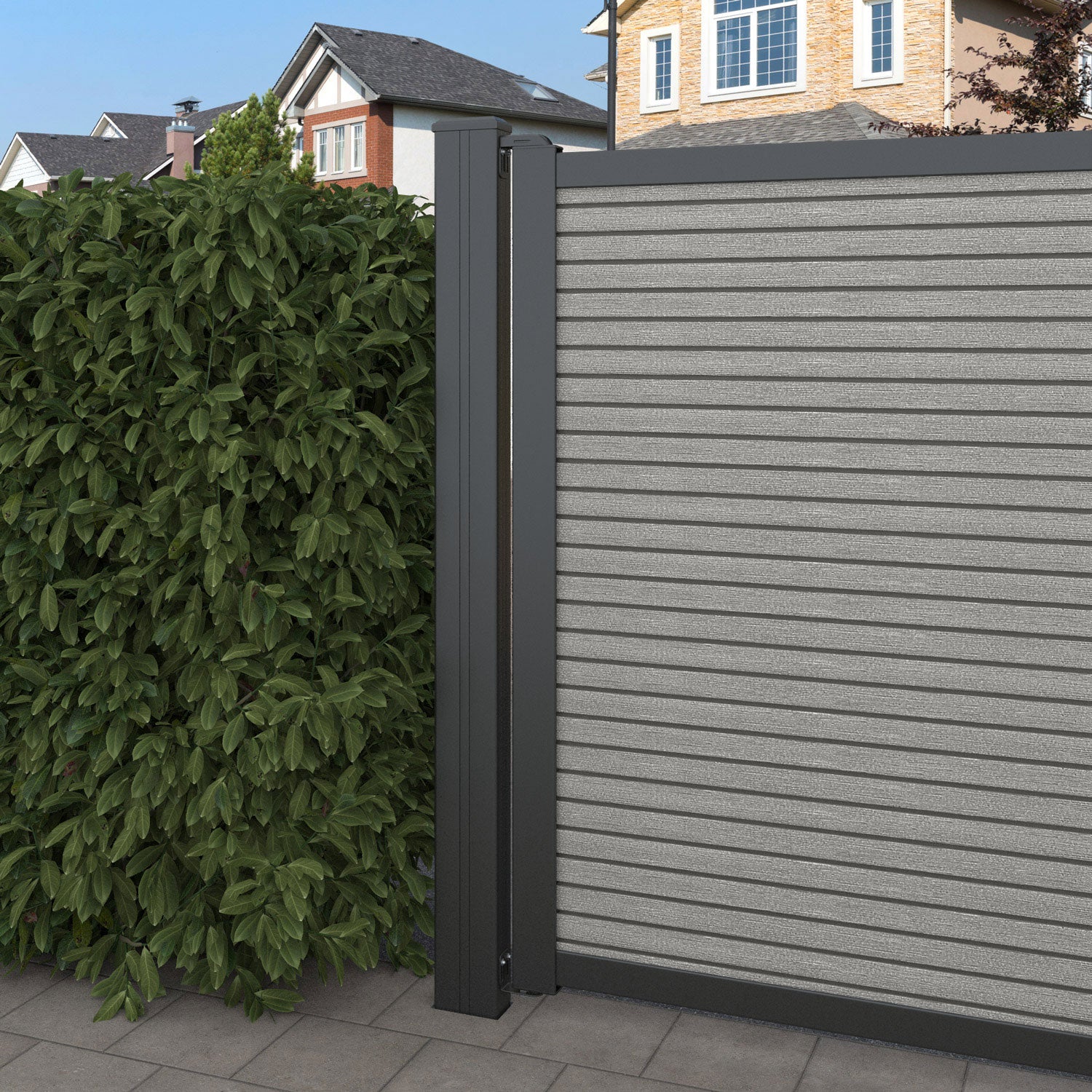 Hudson Aspen Curved Top Driveway Gate - Light Grey - Middle & End Screen