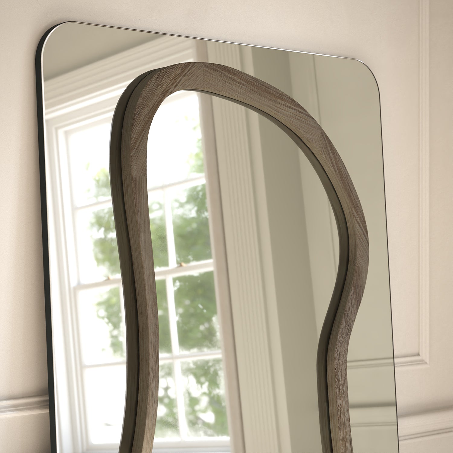 Eclipse Frame Within Rounded Rectangle Full-Length Leaner Mirror - with LED
