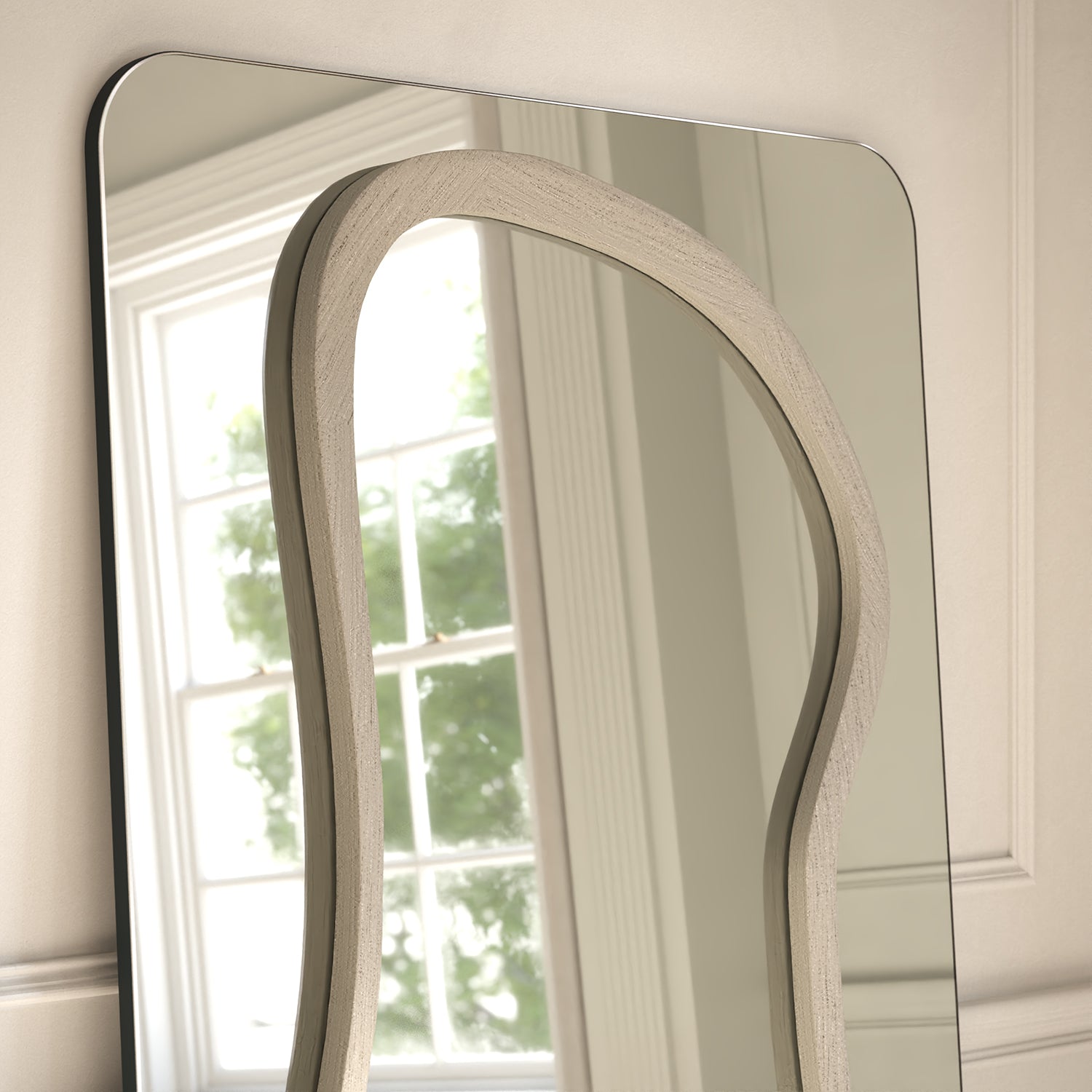 Eclipse Frame Within Rounded Rectangle Full-Length Leaner Mirror - with LED