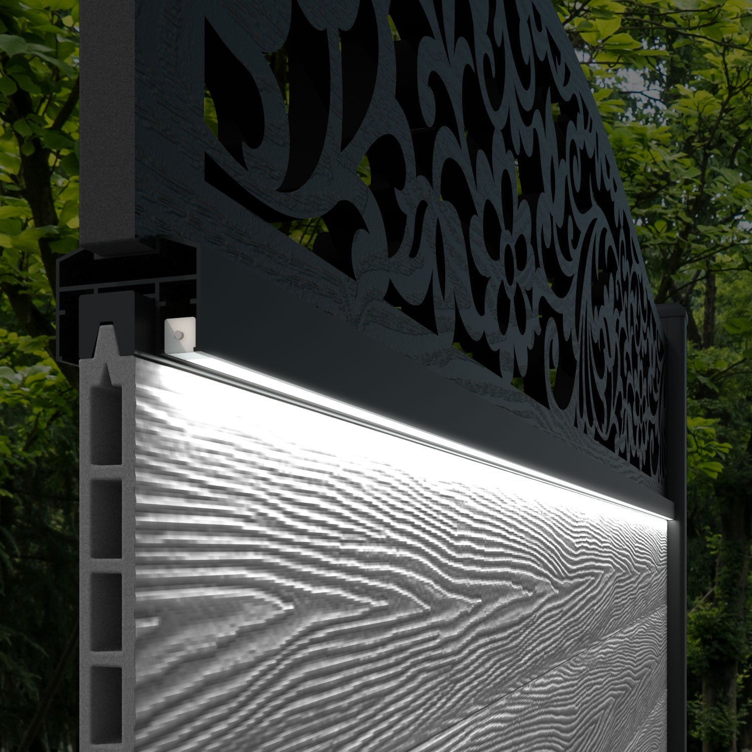 Hudson Eden Curved Top Fence Panel - Light Stone - with our composite posts