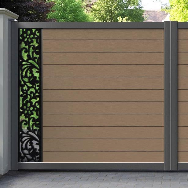 Fusion Eden Straight Top Driveway Gate - Teak - End Screen