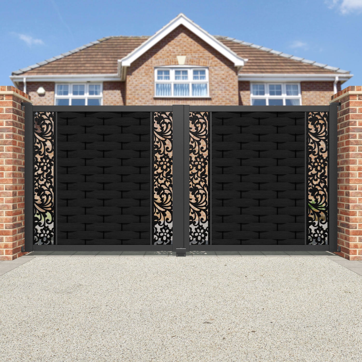 Ripple Eden Straight Top Driveway Gate - Black - Middle & End Screen