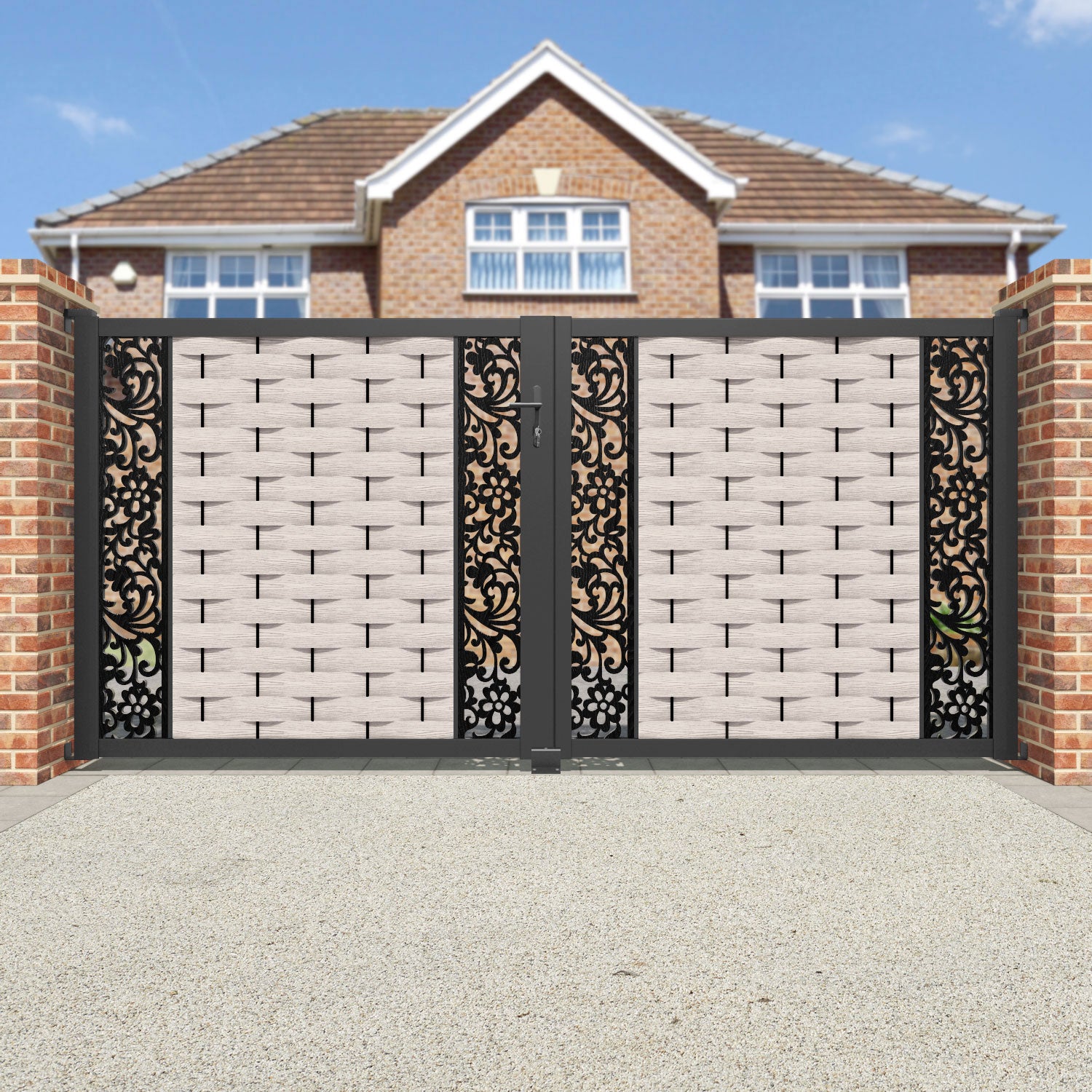 Ripple Eden Straight Top Driveway Gate - Mid Stone - Middle & End Screen