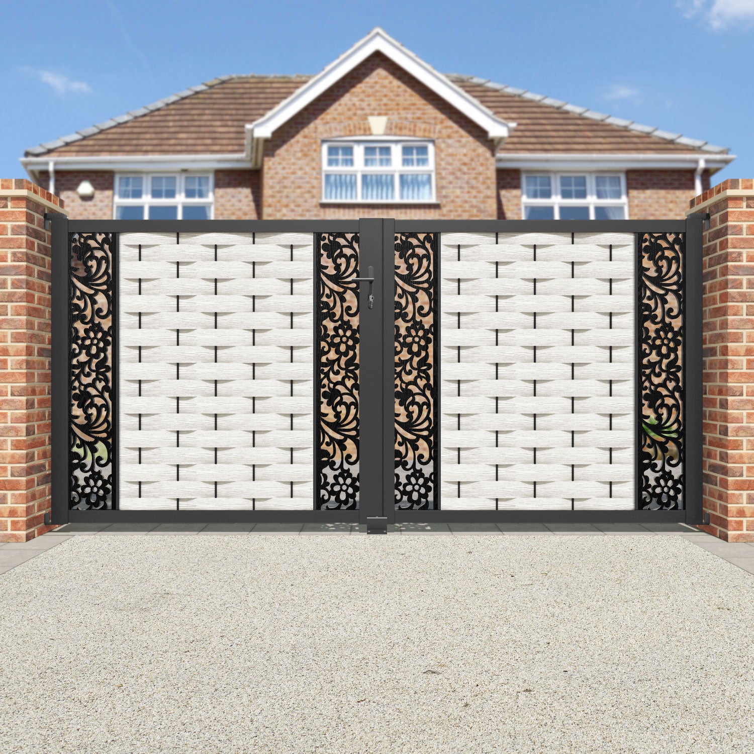 Ripple Eden Straight Top Driveway Gate - Light Stone - Middle & End Screen