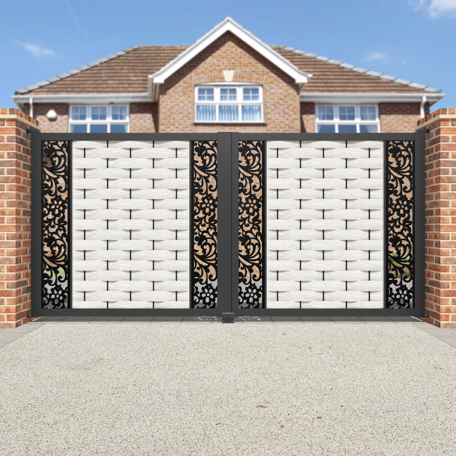 Ripple Eden Straight Top Driveway Gate - Light Stone - Middle & End Screen