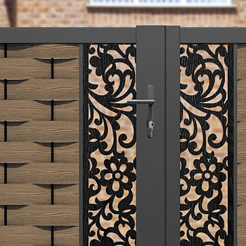 Ripple Eden Straight Top Driveway Gate - Teak - Middle Screen