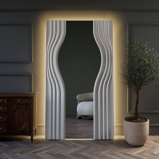 Encore Partial Frame Rectangular Full-Length Leaner Mirror - with LED