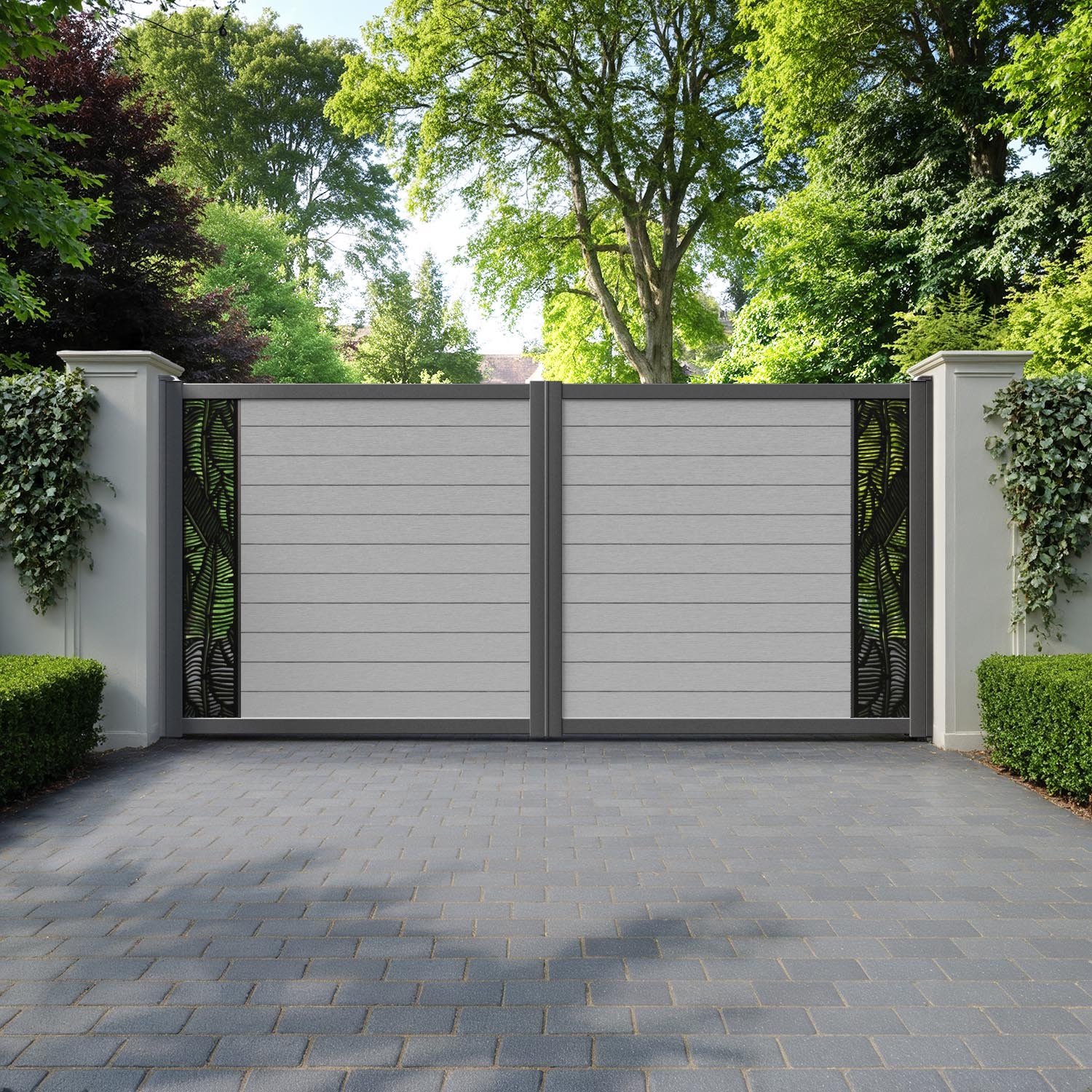 Fusion Feather Straight Top Driveway Gate - Light Grey - End Screen